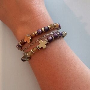 Two Handmade Citrine, Imperial Purple Jasper & Gold Hematite Beaded Bracelets